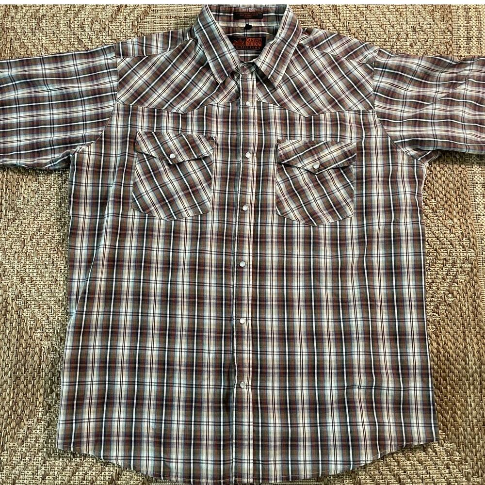 Canyon Guide Outfitters Short Sleeve plaid Metal Snap Button Front SZ XL Shirt